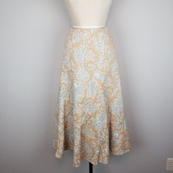 Pretty Feminine Midi Length Mint & Cream Floral Print A Line Skirt Ladies Size 6 - Picture 1 of 6
